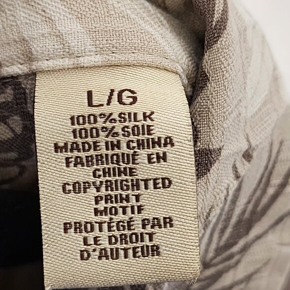 Jamaica Jaxx Beige Tropical Hibiscus Floral 100% Silk Camp Shirt - Picture 4 of 4